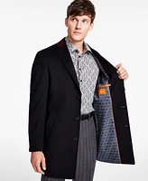 Tallia Men Wool Blend Overcoats with Contrast Velvet Top Collar