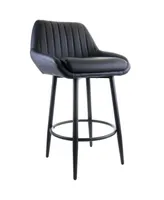 Elama Faux Leather Bar Chair in Black with Matte Metal Legs