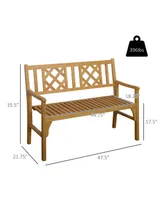 Outsunny Foldable Outdoor Garden Bench, Wooden Loveseat, 2-Seat Patio Chair with Backrest and Armrests, Natural