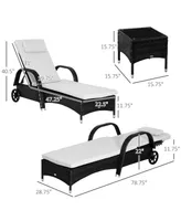Outsunny 3 Piece Outdoor Furniture Set, 2 Reclining Chaise Lounge Chairs, Rolling Wheels, Armrests, Headrests, Thickly Cushioned, 1 Side Table