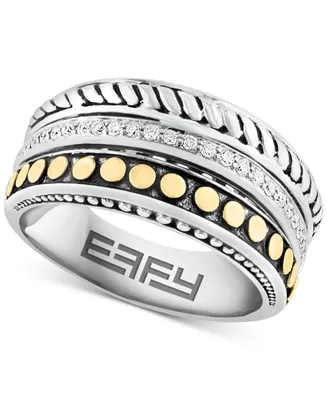 Effy Diamond Triple Row Band (1/5 ct. t.w.) in Sterling Silver & 18k Gold-Plate
