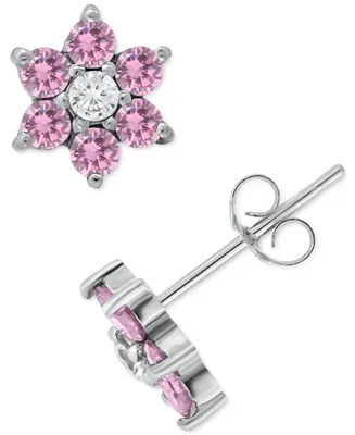 Giani Bernini Pink & White Cubic Zirconia Flower Stud Earrings in Sterling Silver, Created for Macy's