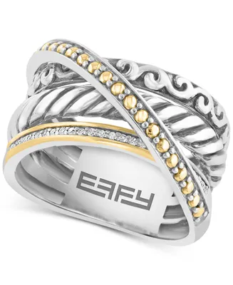 Effy Diamond Crossover Statement Ring (1/10 ct. tw.) in Sterling Silver & 18k Gold-Plate