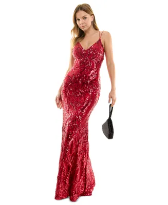 B Darlin Juniors' Strappy Sequined Evening Gown