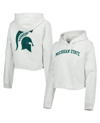 Women's League Collegiate Wear Ash Michigan State Spartans 2-Hit 1636 Cropped Pullover Hoodie