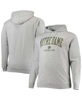 Men's Champion Heather Gray Notre Dame Fighting Irish Big and Tall Arch Over Logo Powerblend Pullover Hoodie