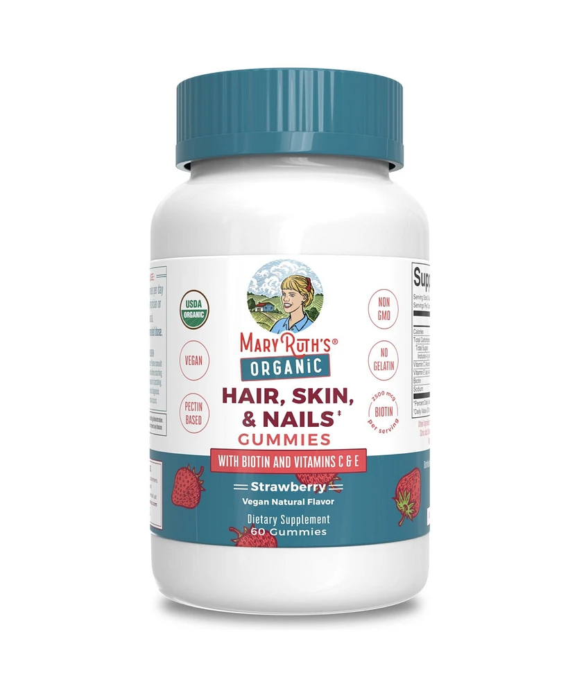 MaryRuth's Organic Hair Skin & Nails Gummies Strawberry 2 500 mcg 60 Gummies (1