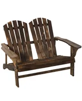 Outsunny Outdoor Adirondack Chair, Wooden Loveseat Bench, Lounger Armchair with Flat Back for Garden, Deck, Patio, Fire Pit