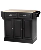 Homcom Kitchen Island with Storage, Rolling Kitchen Serving Cart with Rubber Wood Top, Towel Rack, Spice Rack, Storage Drawer and Cabinet