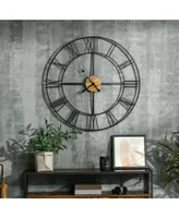 Homcom 36 Inch Large Wall Clock, Silent Non Ticking Wood Metal Farmhouse Roman Numeral Clocks for Living Room Decor, Battery Operated, Black