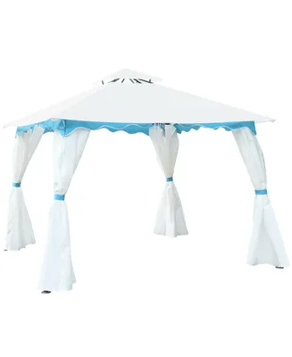 2 Tier 10'x10' Patio Gazebo Canopy Tent Steel Frame Shelter Awning W/Side Walls