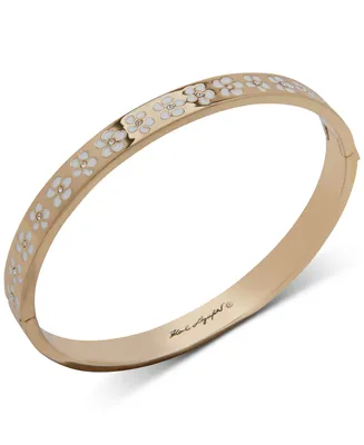 Karl Lagerfeld Paris Gold-Tone Pave White Flower Bangle Bracelet
