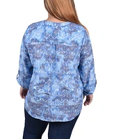 Ny Collection Plus Long Roll Tab Sleeve Pintuck Front Blouse