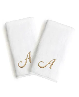 Linum Home Gold Font Monogrammed Luxury 100% Turkish Cotton Novelty 2-Piece Hand Towels, 16" x 30"