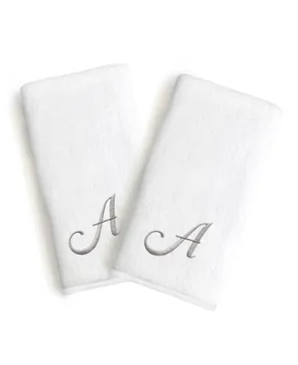 Linum Home Gray Font Monogrammed Luxury 100% Turkish Cotton Novelty 2-Piece Hand Towels, 16" x 30"