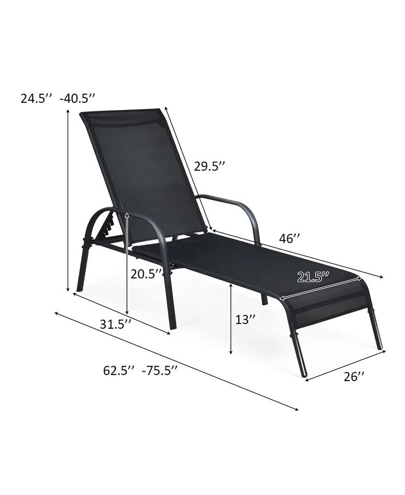 2PCS Outdoor Patio Lounge Chair Chaise Fabric Adjustable Reclining