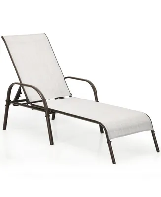 Outdoor Patio Lounge Chair Chaise Fabric Adjustable Reclining