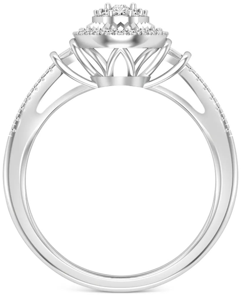 Diamond Baguette & Round Oval Halo Ring (1/4 ct. t.w.) in 10k White Gold