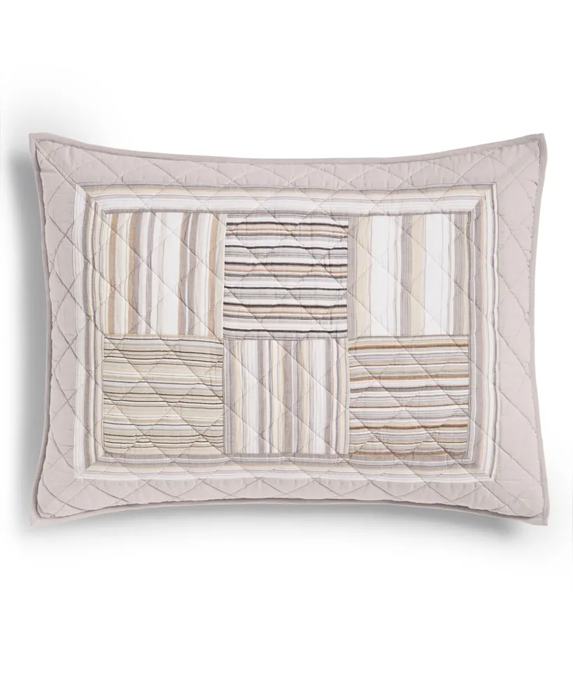 Charter Club Neutral Stripe Patchwork Sham, King, Created for Macy's