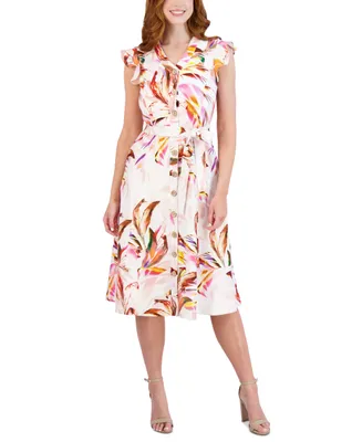 Donna Ricco Women's Printed Flutter-Sleeve Fit & Flare Dress