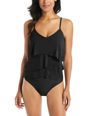 Beyond Control Women's Solid Citizen Tiered One-Piece Swimsuit