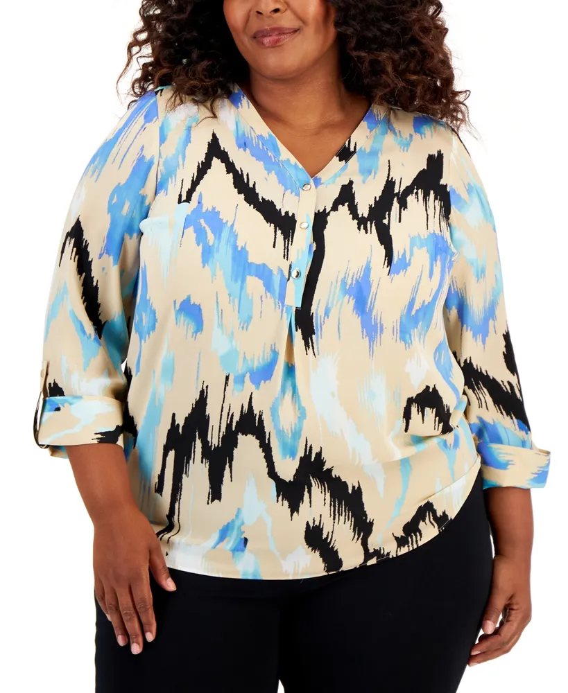 Jm Collection Plus Size Printed Utility Top, Created for Macy's