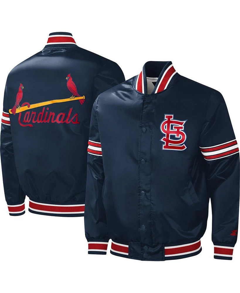 Men's Starter Navy St. Louis Cardinals Slider Satin Full-Snap Varsity Jacket