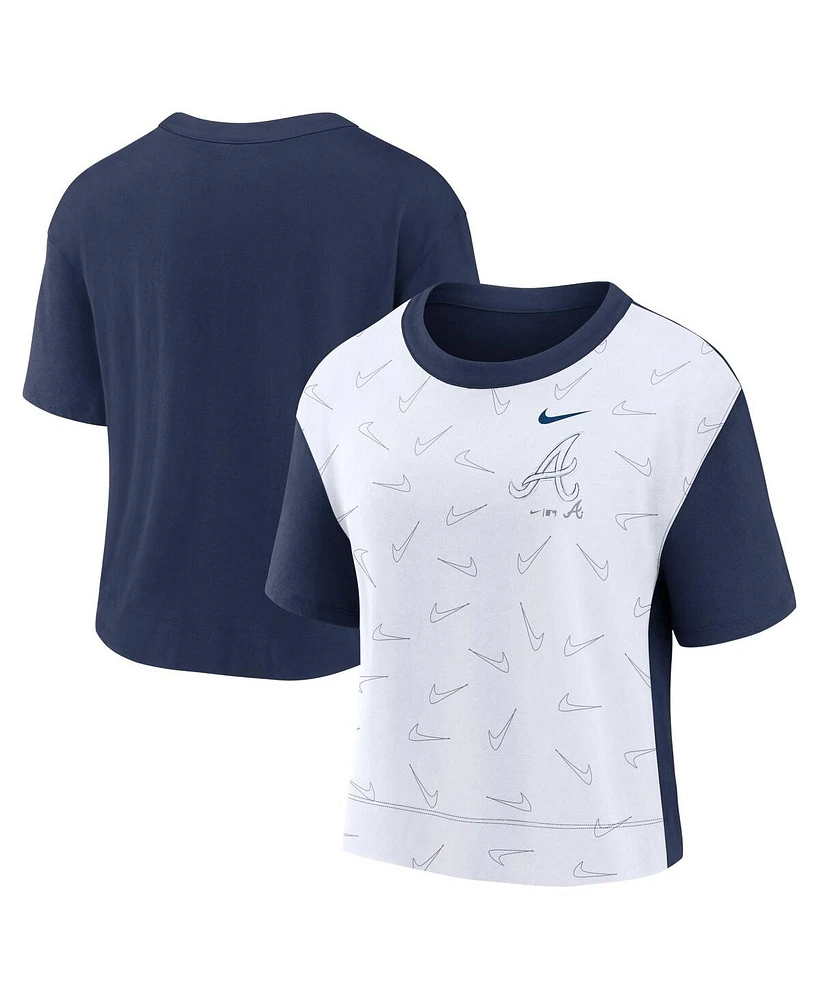 Women's Nike Navy, White Atlanta Braves Line Up High Hip Fashion T-shirt