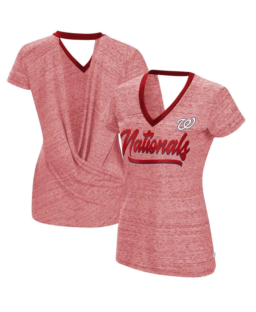 Women's Touch Red Washington Nationals Halftime Back Wrap Top V-Neck T-shirt