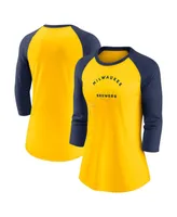 Women's Nike Gold, Navy Milwaukee Brewers Next Up Tri-Blend Raglan 3/4-Sleeve T-shirt