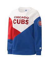 Women's Starter White, Royal Chicago Cubs Shutout Pullover Sweatshirt
