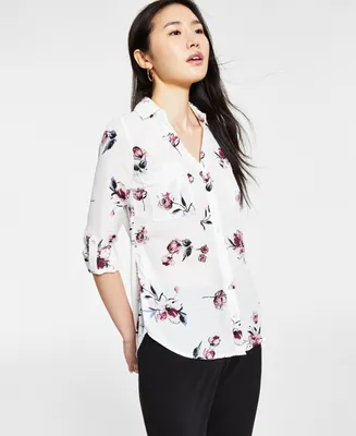 Bcx Juniors' Floral-Print Collared Shirt