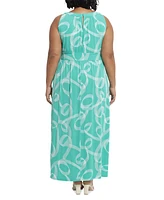 London Times Plus Halter Keyhole Printed Maxi Dress