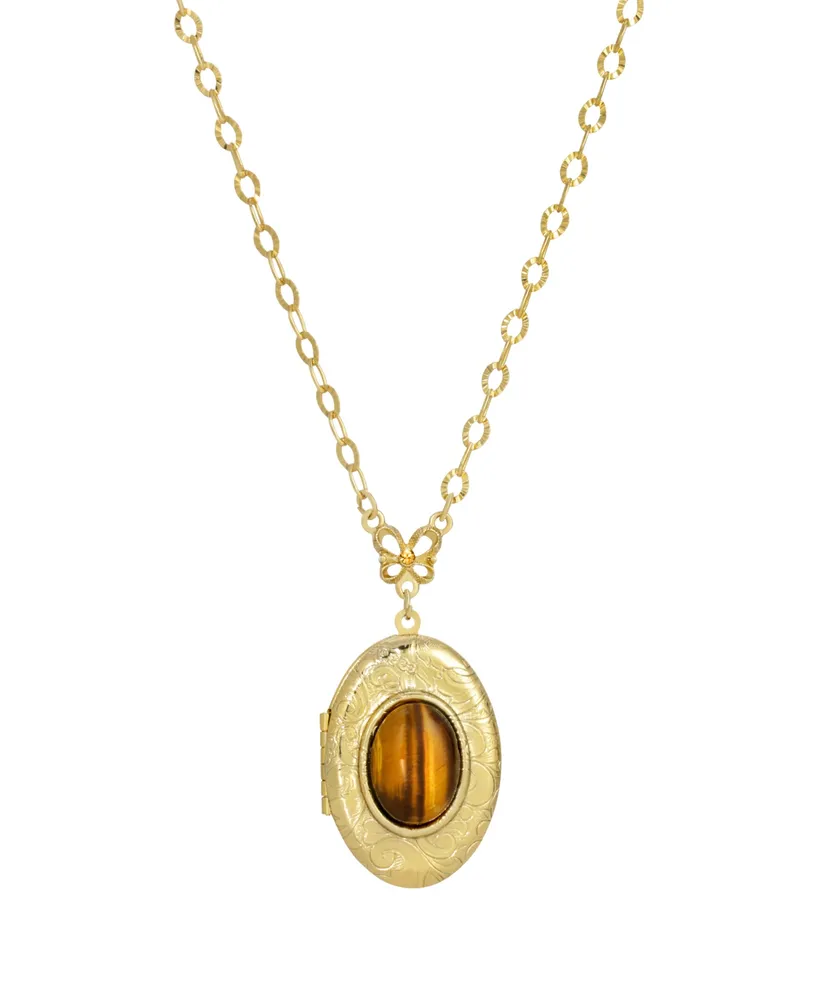 2028 Tiger Eye Oval Locket Necklace