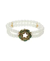 2028 Imitation Pearl Wreath Two Row Stretch Bracelet