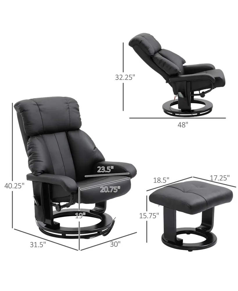 Homcom Massage Recliner Chair, Footrest, 360 Swivel Lounger w/ Remote, Ottoman