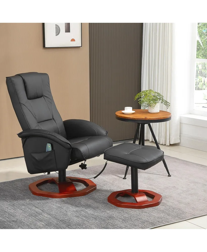 Homcom Massage Recliner Chair with Ottoman, Electric Faux Leather Recliner with 10 Vibration Points and 5 Massage Mode, Swivel Reclining Chair with Re