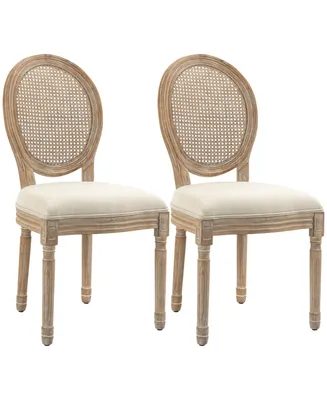 Homcom 2pc French-Style Rattan Backrest Upholstered Dining Accent Chairs