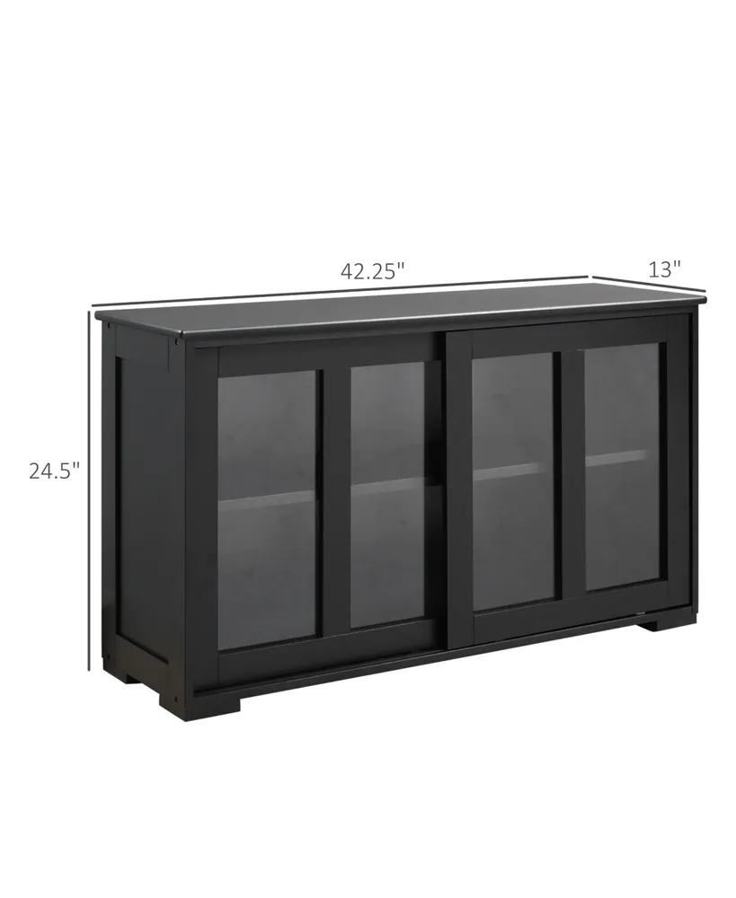Homcom Modern Kitchen Sideboard, Stackable Buffet Cabinet, Sliding Glass Door Cupboard with Adjustable Shelf, Black