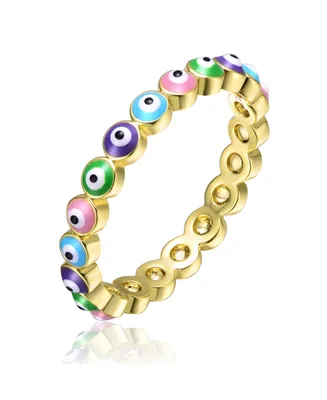 Ra Young Adults/Teens 14k Yellow Gold Plated Colorful Enamel Evil Eye Stacking Ring