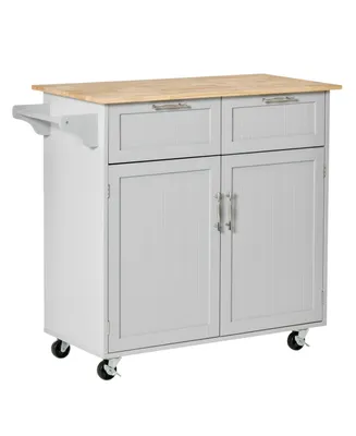 Homcom 41" Kitchen Storage Utility Island w/ Wheels, Drawers & Towel Rack, Grey