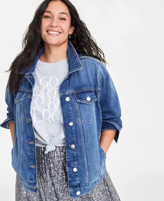 On 34th Trendy Plus Classic Denim Trucker Jacket, Created for Macy's