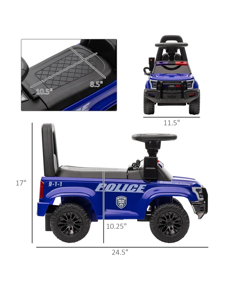 Aosom Kids Push Ride On Car with Working Pa System and Horn, Police Truck Style Foot-to-Floor Sliding Car for Boys and Girls with Under
