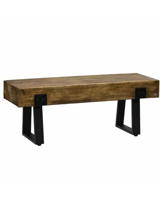 Homcom Garden Bench with Metal Legs, Rustic Wood Effect Concrete Dining Bench, Indoor or Outdoor Use for Patio, Park, Porch and Lawn, Natural and Blac