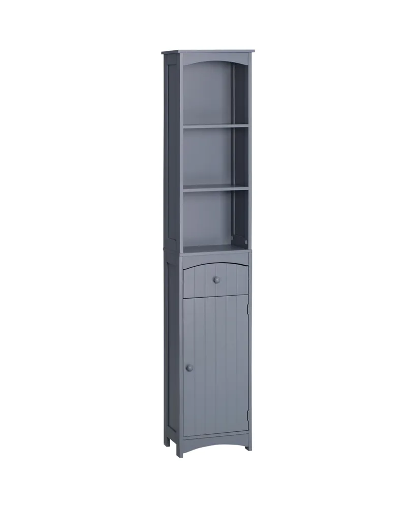 Homcom Bathroom Storage Cabinet, Free Standing Bath Storage Unit, Tall Linen Tower with 3-Tier Shelves and Drawer, Grey