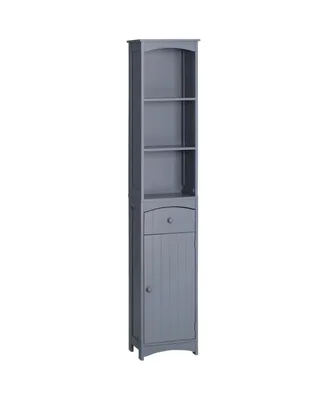 Homcom Bathroom Storage Cabinet, Free Standing Bath Storage Unit, Tall Linen Tower with 3-Tier Shelves and Drawer, Grey