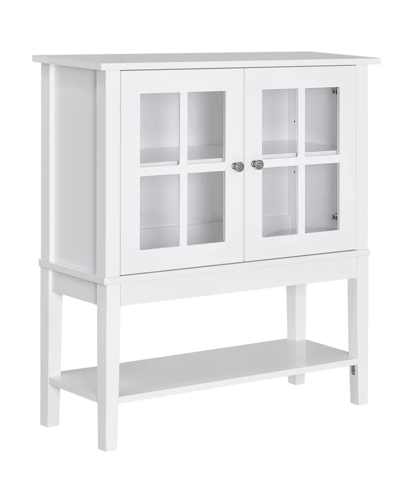 HOMCOM Modern Kitchen Sideboard, Stackable Buffet Cabinet, Sliding Glass Door Cupboard with Adjustable Shelf, White