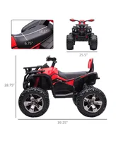 Aosom 12V Kids Atv Ride-on Four-Wheeler Toy Car with Music, Realistic Headlights, Wide Wheels, Rechargeable Battery-Powered, for Boys and Girls, Red