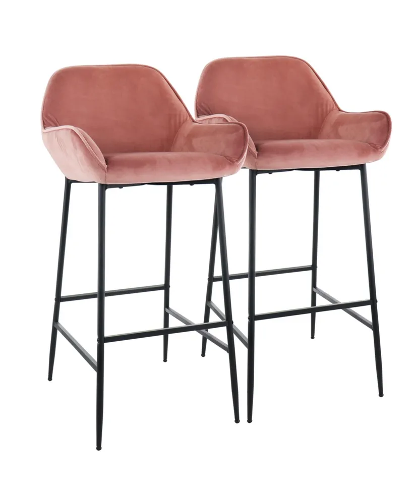 Elama 2 Piece Velvet Bar Stool in Blush Pink with Black Legs