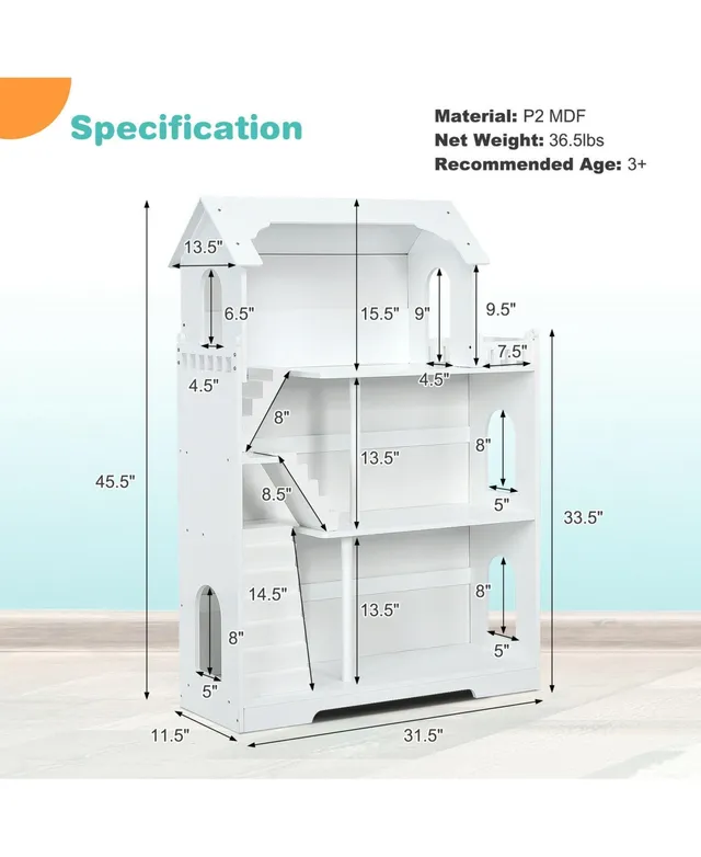 Costway Wooden Dollhouse For Kids 3-Tier Toddler Doll House W/Furniture  Gift For Age 3+